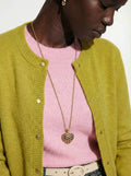 Collier Sautoir Dior Chaine À Bille Cœur Plaqué Or Et Strass Rubis