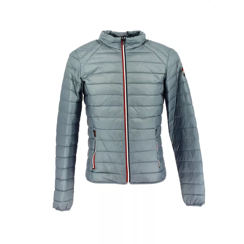 Jott – Doudoune Azul - Gris Clair - Homme, doudoune grise matelassée avec fermeture éclair tricolore, vue de face