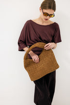 Draped Waist Focus Top - Brown