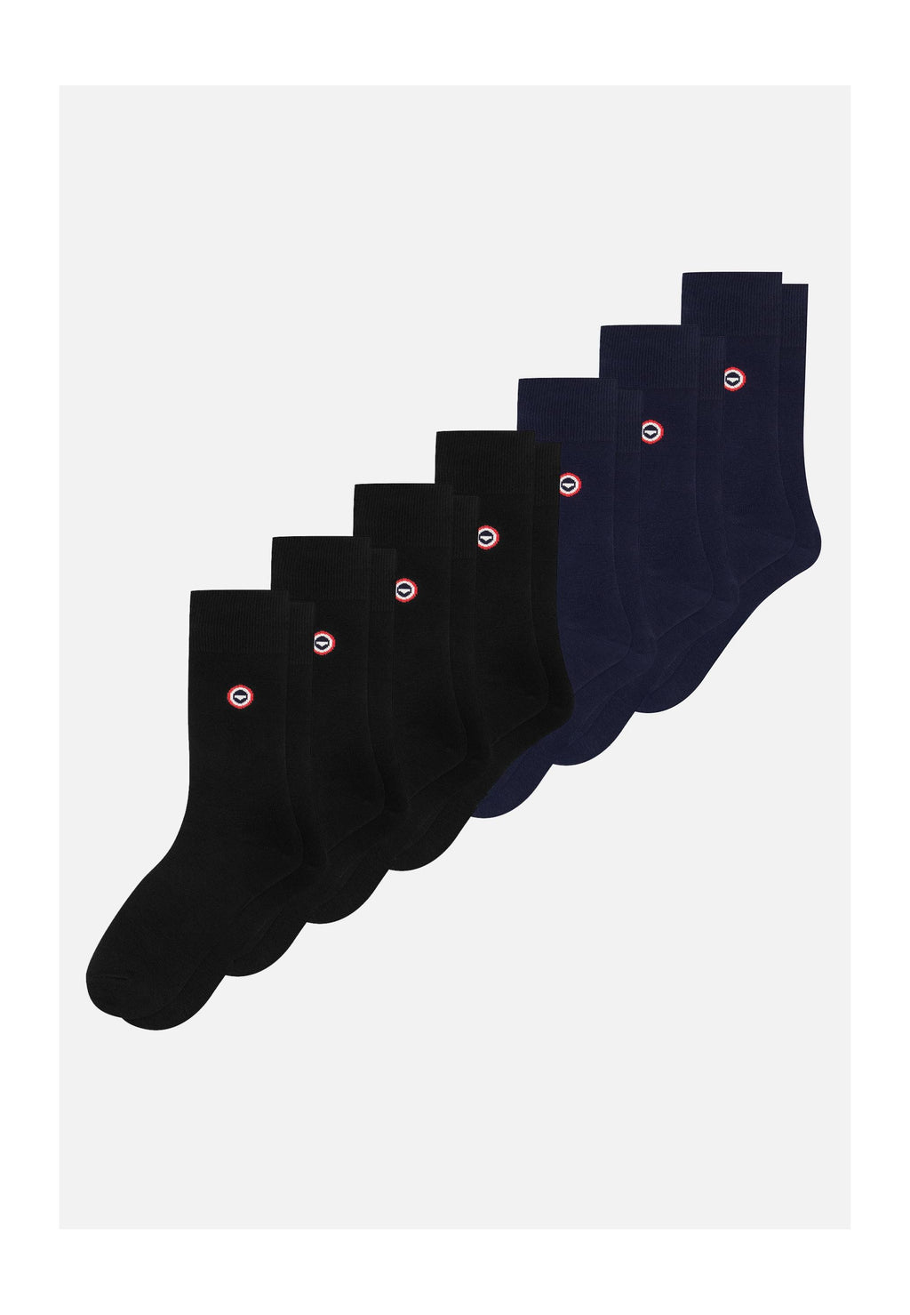 Set di 7 Paia di Calze Medie in Cotone - Blu Scuro Nero