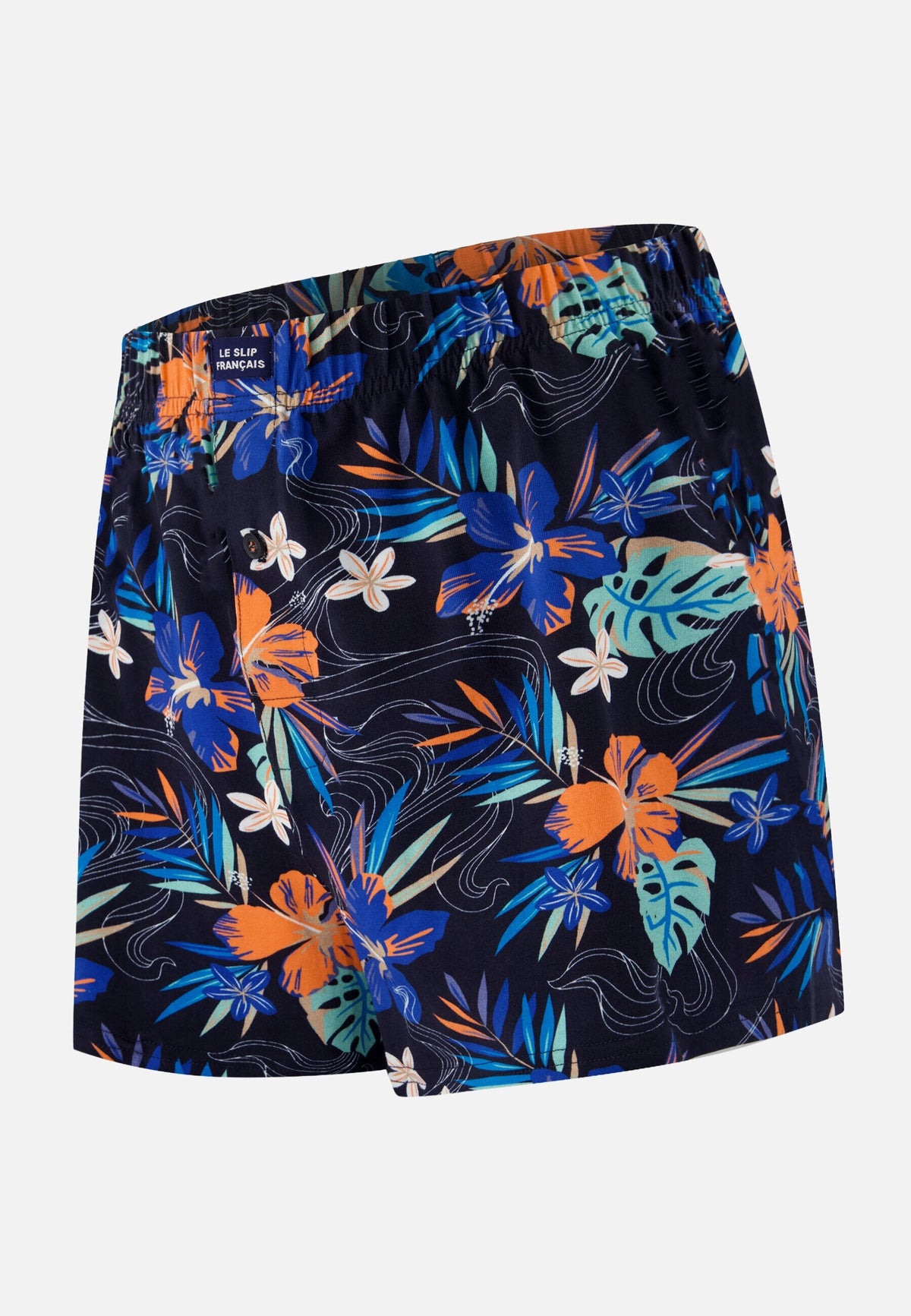 Caleçon À Motif Florales Fredo Hawaï En Jersey De Coton - Bleu Nautique