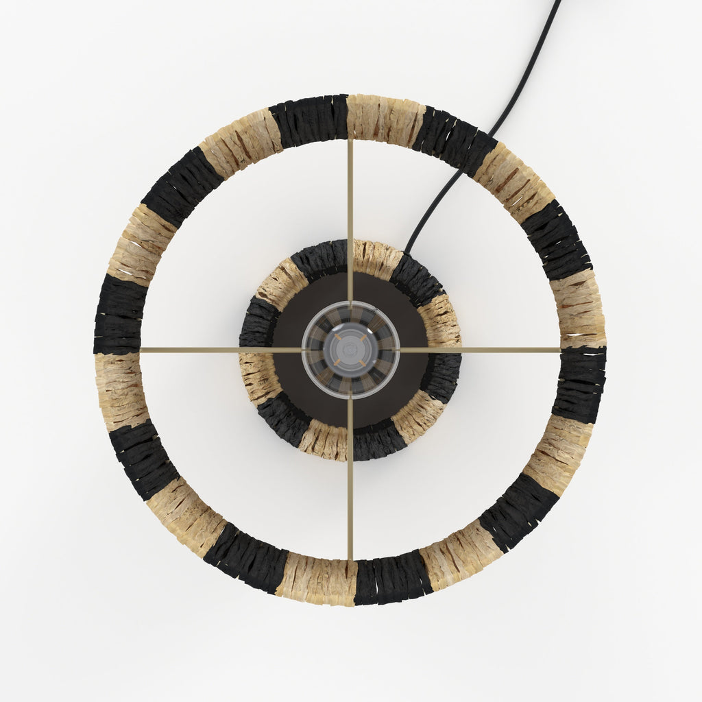 Soléa - Lampe Rayée Noire En Feuille De Palmier