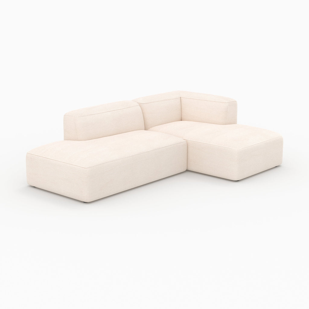 Mina - Canapé D'Angle Droit Modulable En Velours Côtelé Blanc 4 Places