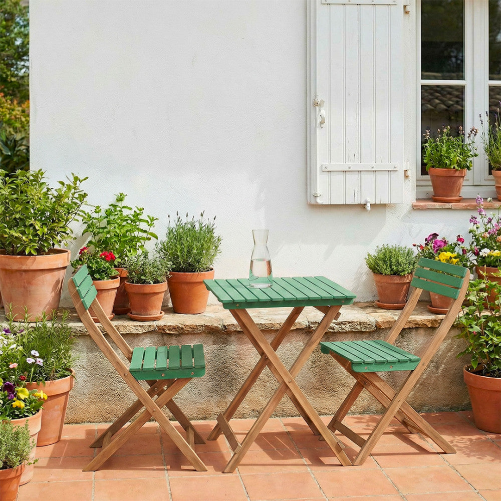 Dana - Set Tavolo Da Giardino Pieghevole Bistrot E 2 Sedie - Legno - Verde