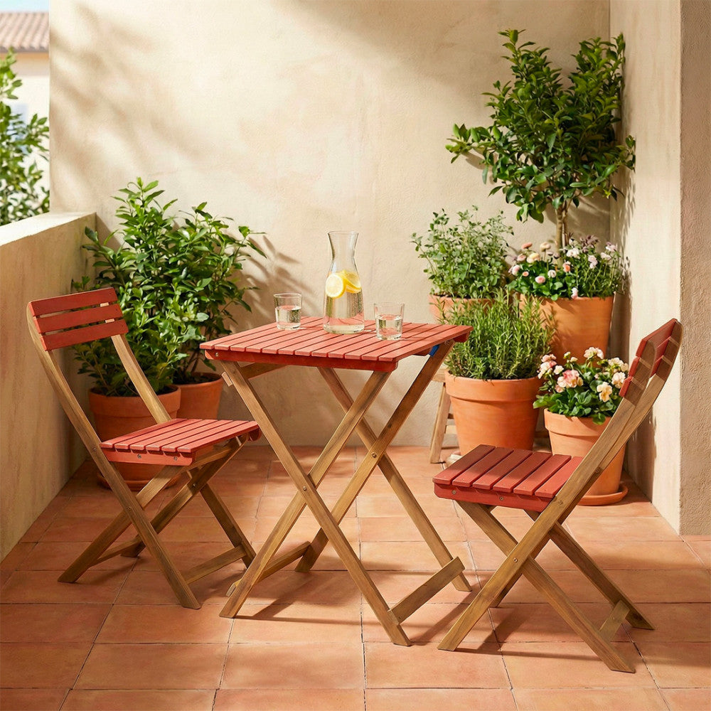 Dana - Ensemble Table De Jardin Pliante Bistrot Et 2 Chaises - Bois - Terracotta