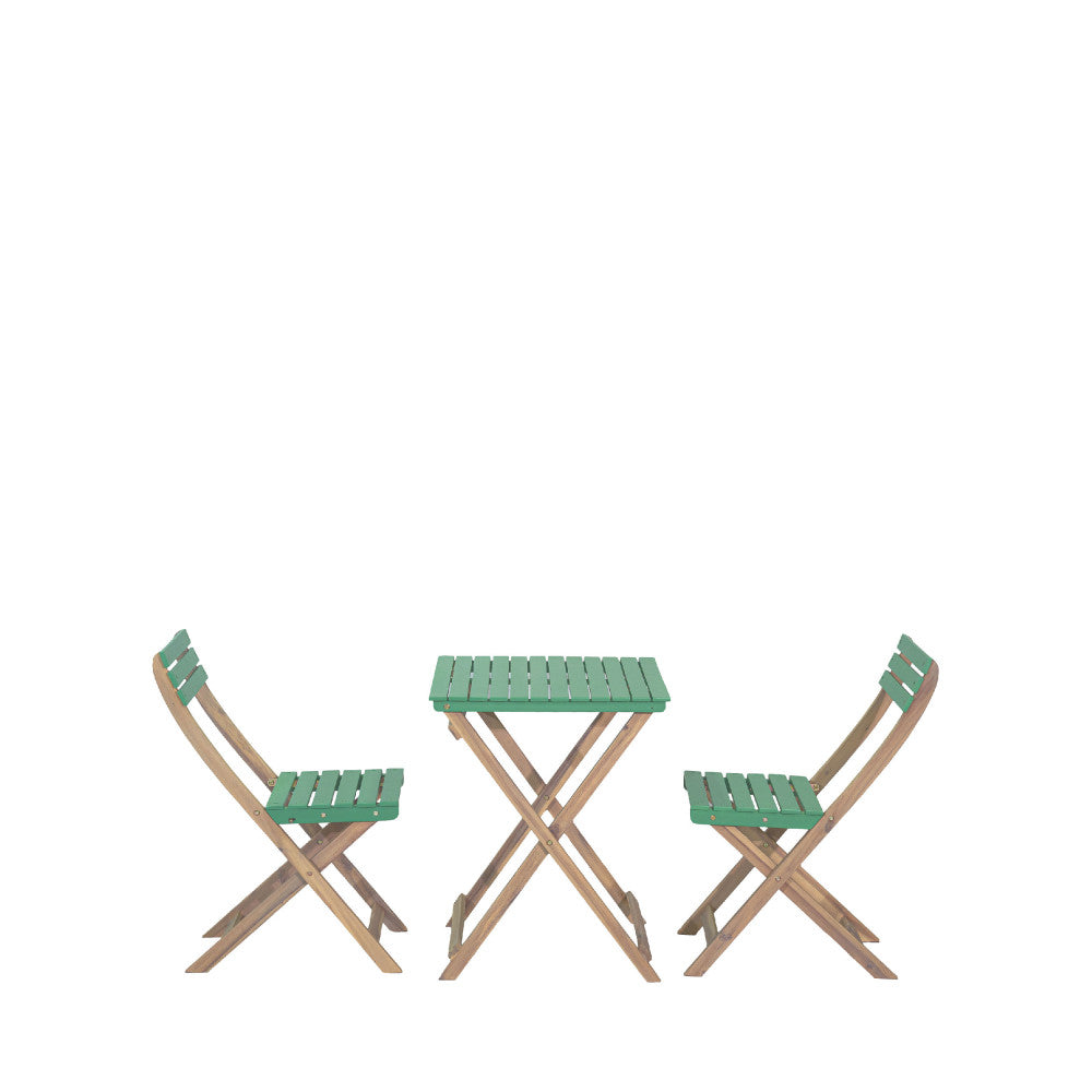 Dana - Set Tavolo Da Giardino Pieghevole Bistrot E 2 Sedie - Legno - Verde