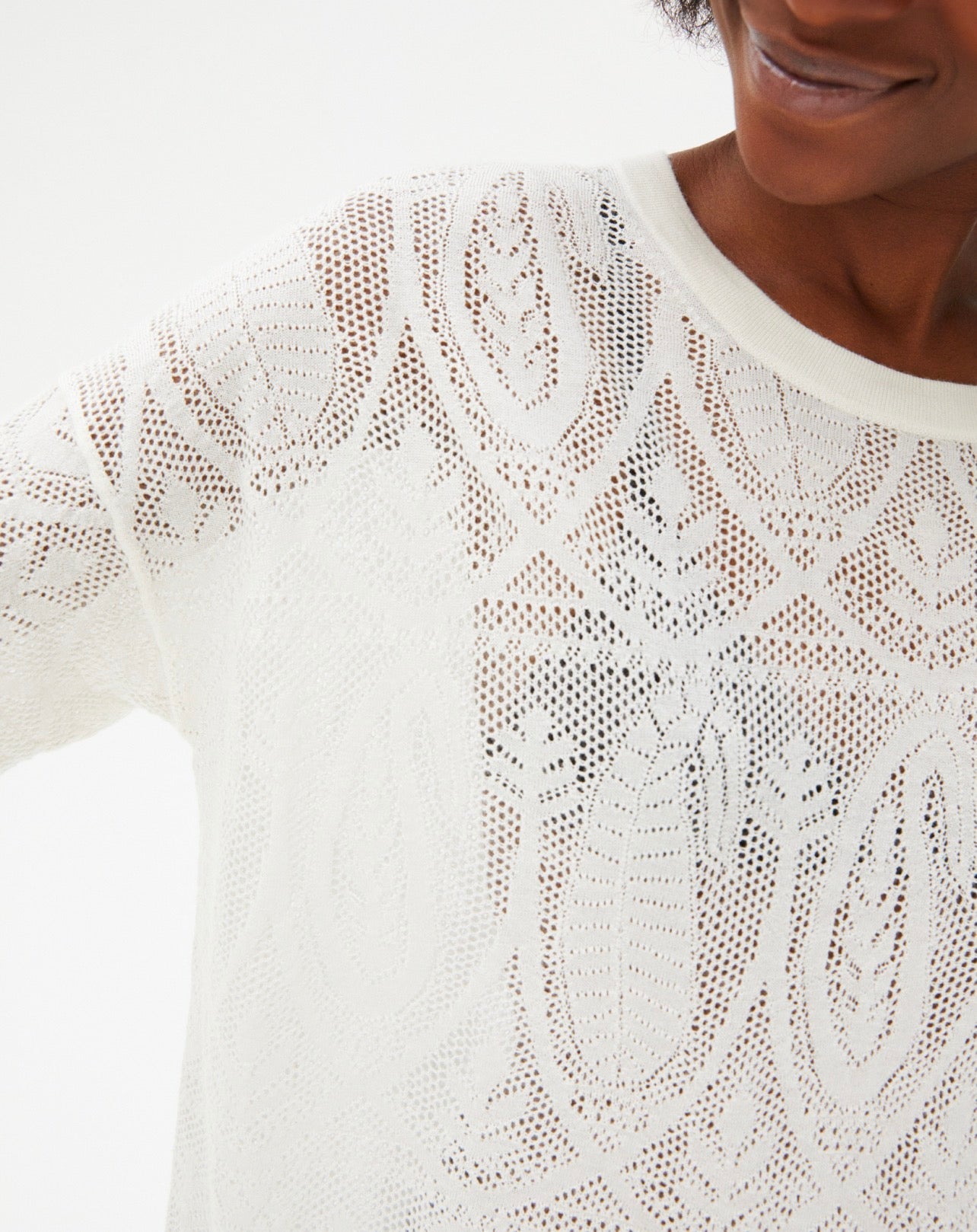 Paisley Lace Crew-Neck Jumper - Natural - Women