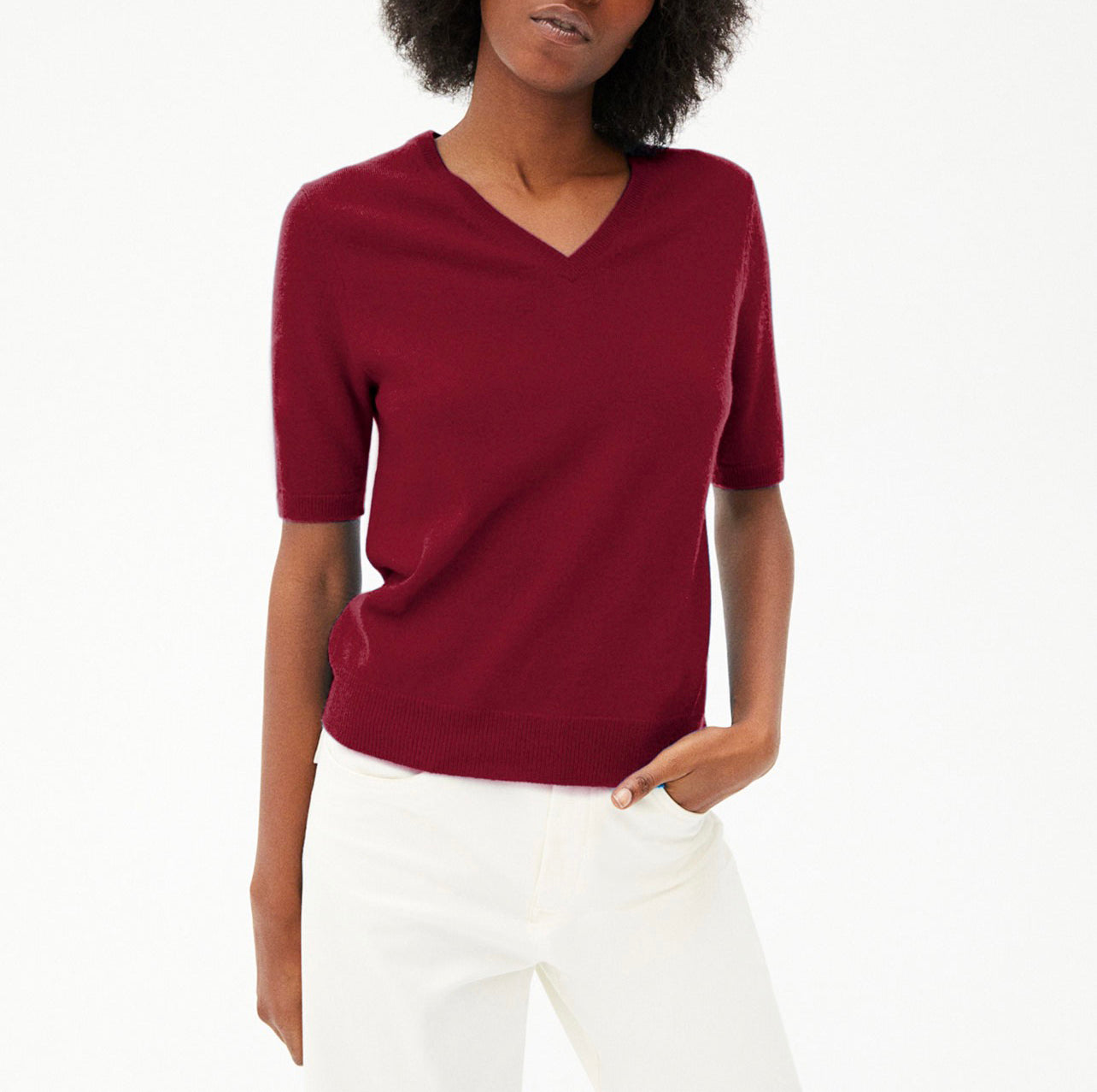 Timeless Short-Sleeve V-Neck Jumper - Paprika - Women