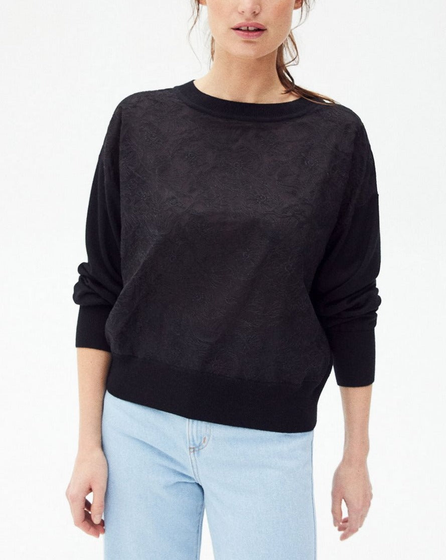 Pull Ras De Cou Brode Miami - Noir - Femme