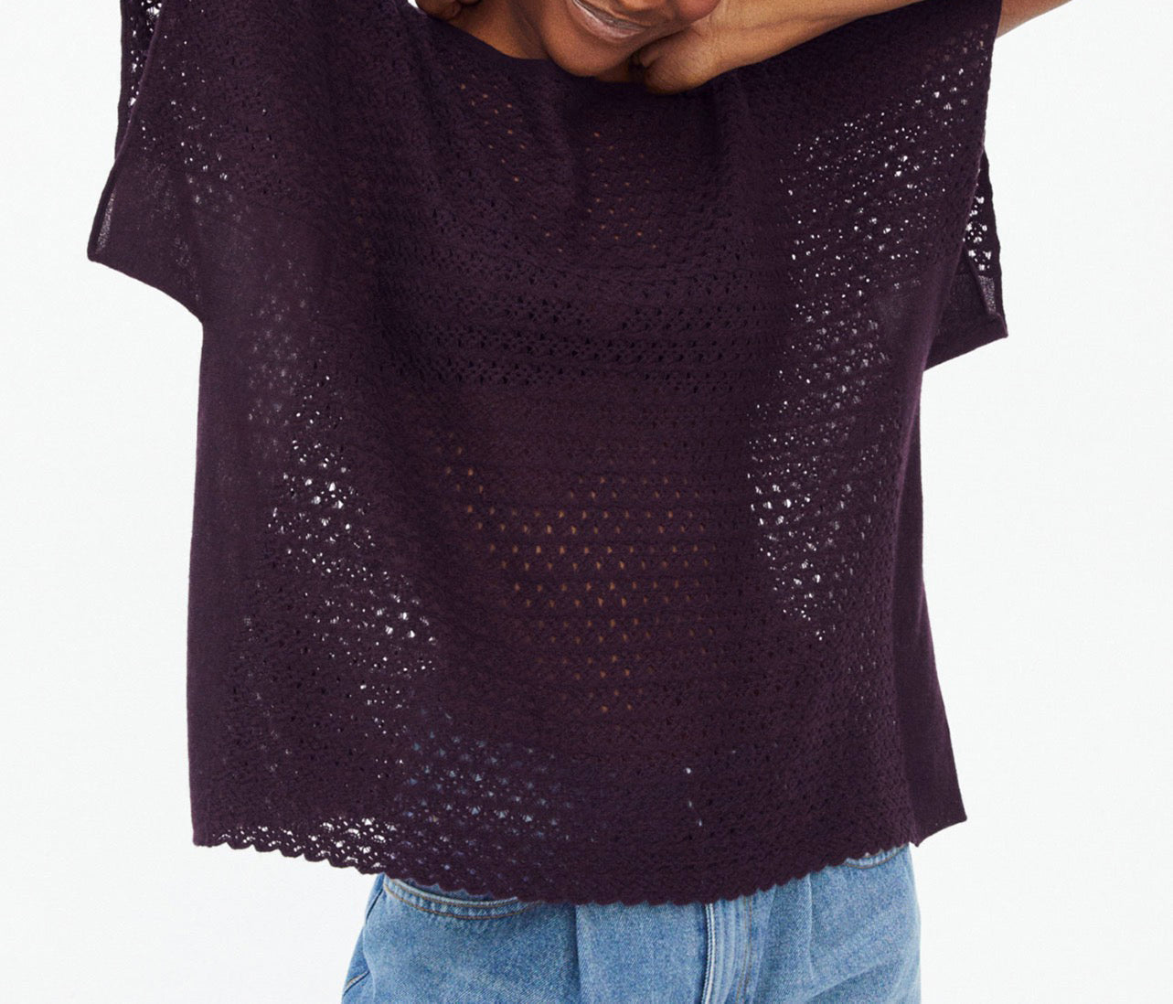 Eric Bompard - Pull Ras De Cou Manches Courtes Ajoure Geometrique - Sangria - Femme