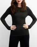 Pull Ras De Cou Sans Couture Cotes Metallisees - Noir - Femme