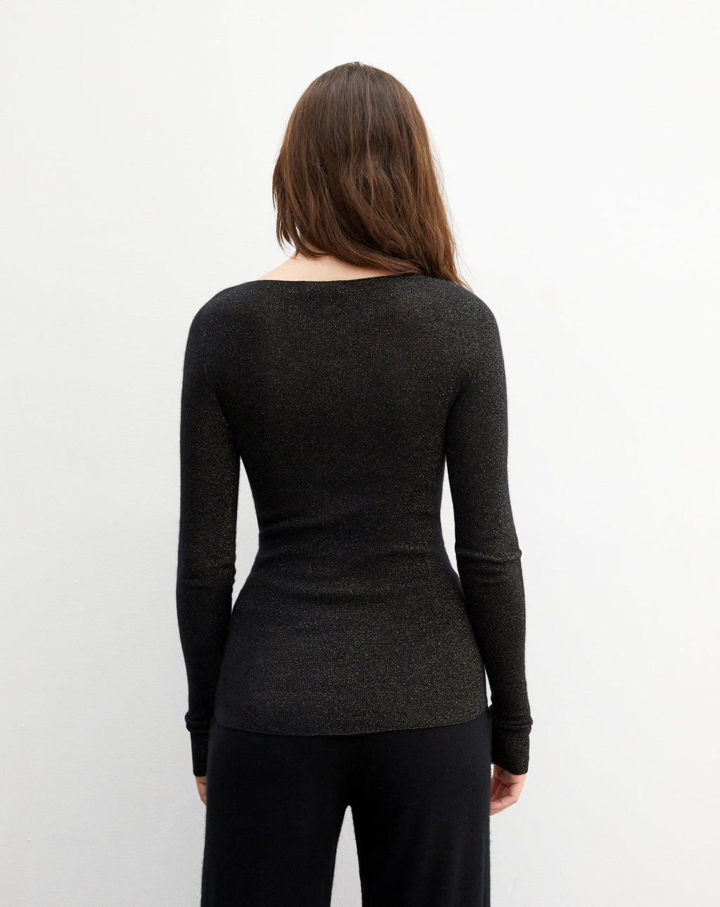 Pull Ras De Cou Sans Couture Cotes Metallisees - Noir - Femme