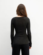 Pull Ras De Cou Sans Couture Cotes Metallisees - Noir - Femme