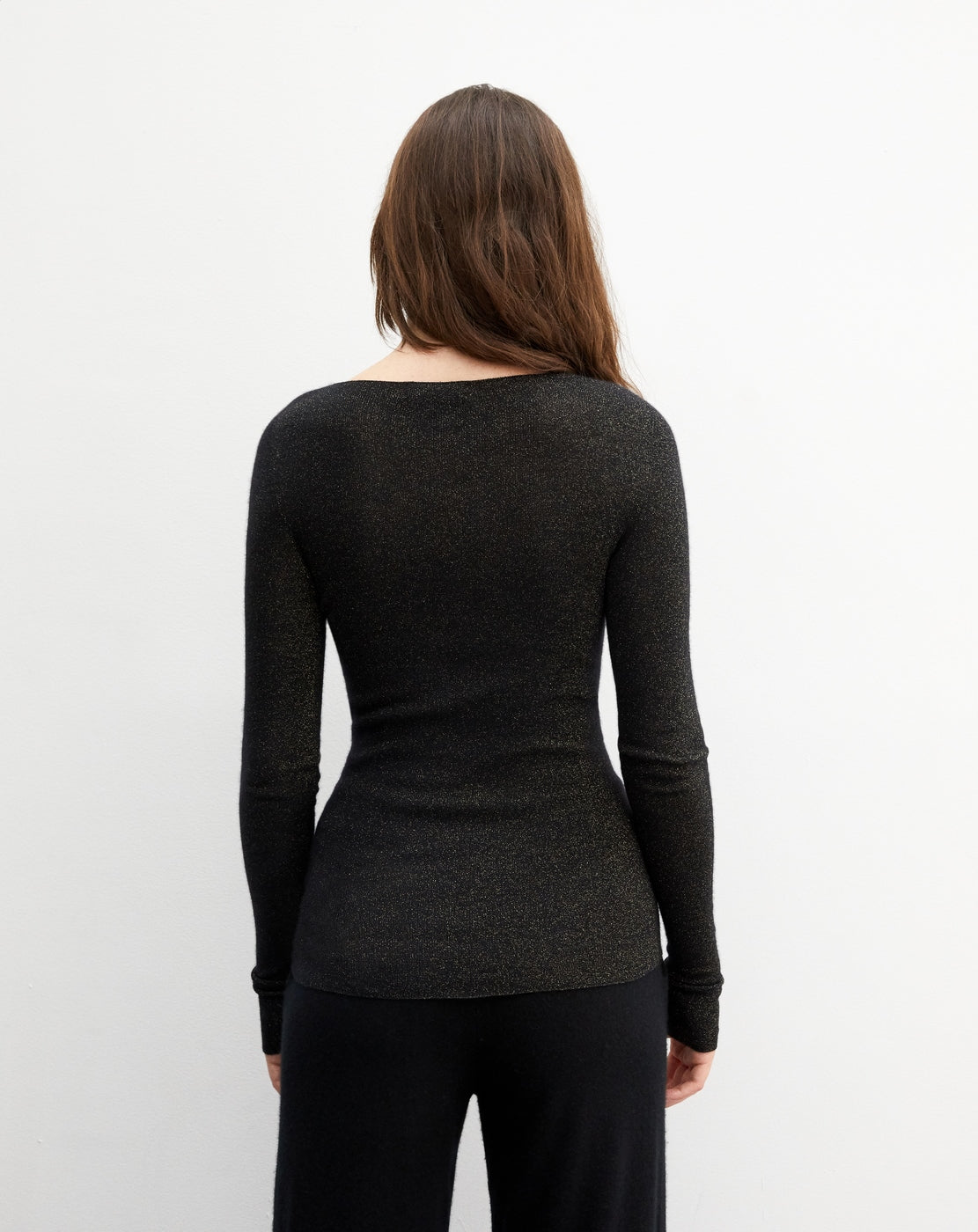 Pull Ras De Cou Sans Couture Cotes Metallisees - Noir - Femme