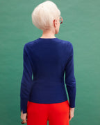 Pull V Cintre Fentes Poignets - Royal - Femme
