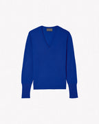 Pull V Cintre Fentes Poignets - Royal - Femme
