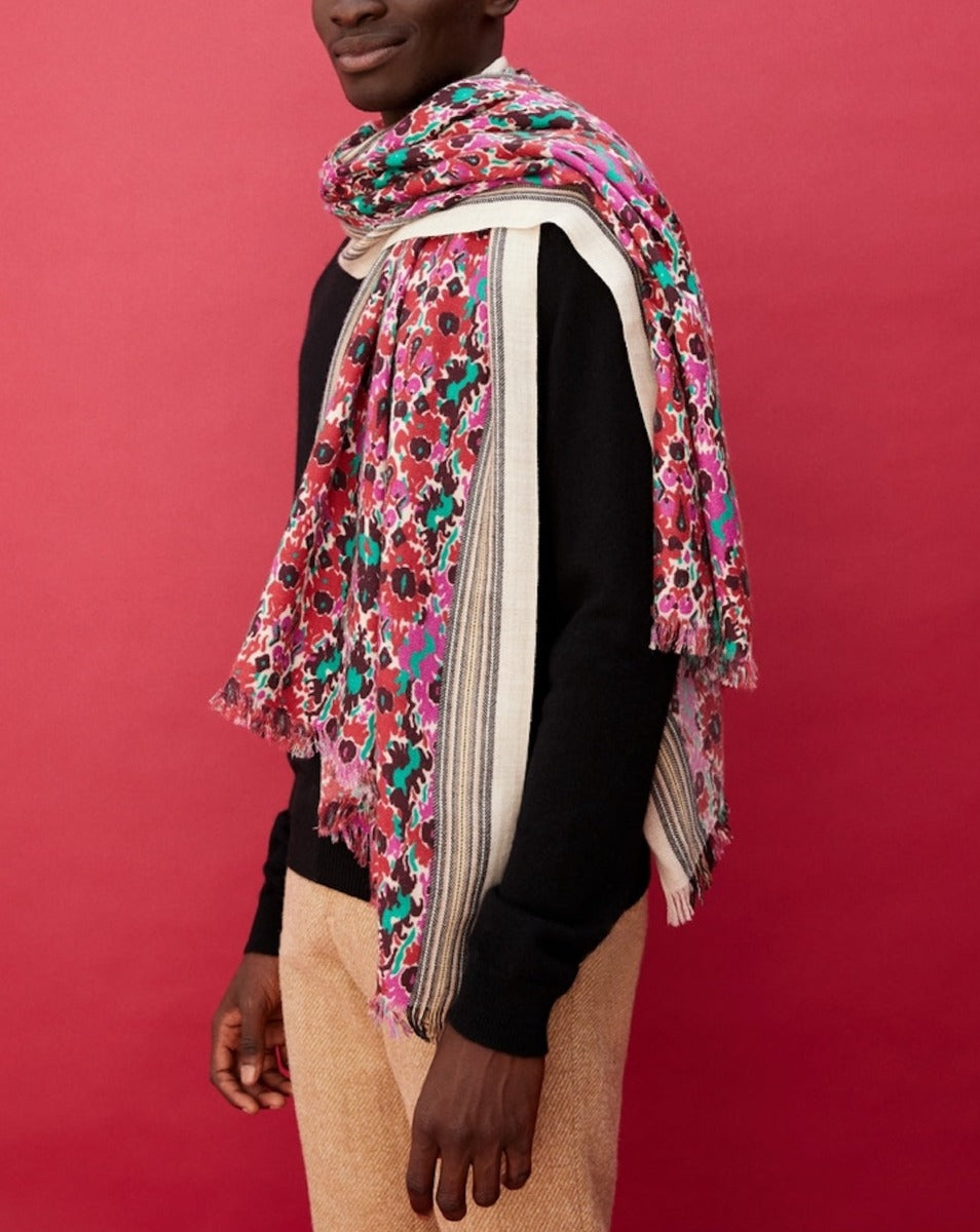 Jacquard and Ispahan Print Stole - Multicolour
