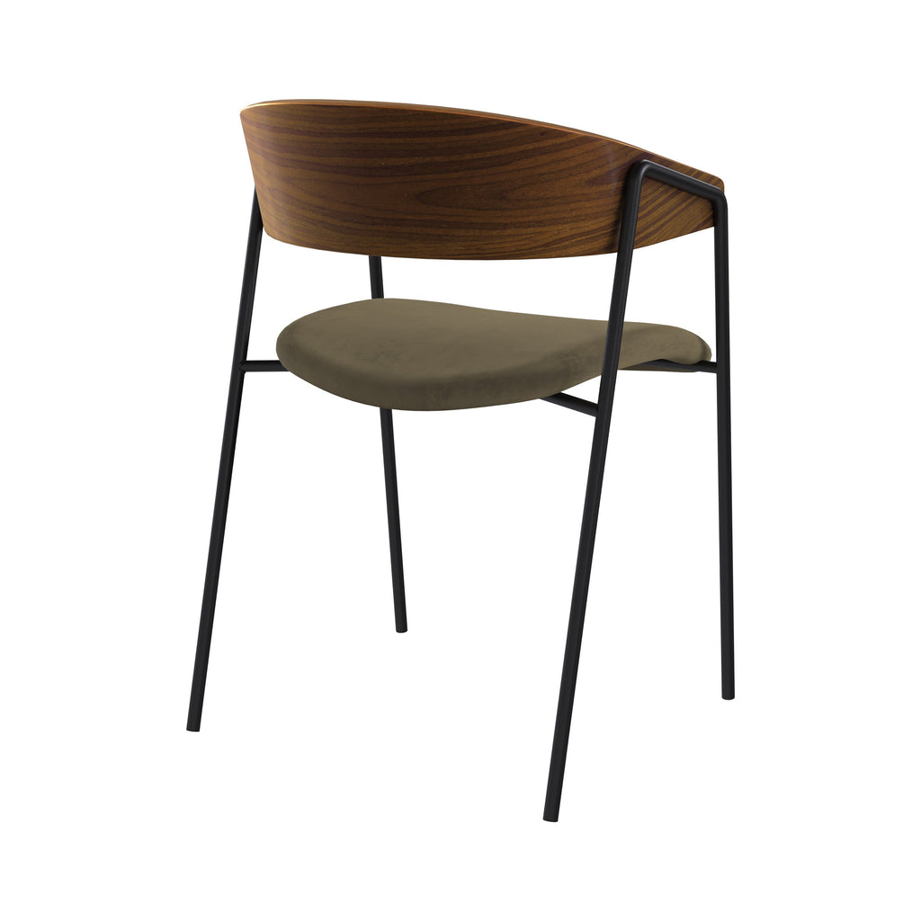 Esmée - Conjunto de 2 sillas de terciopelo verde caqui y madera de nogal