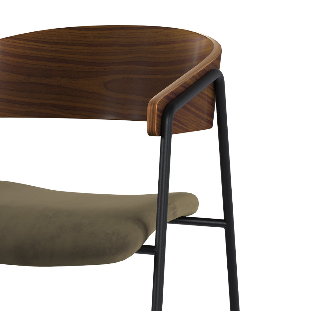 Esmée - Conjunto de 2 sillas de terciopelo verde caqui y madera de nogal