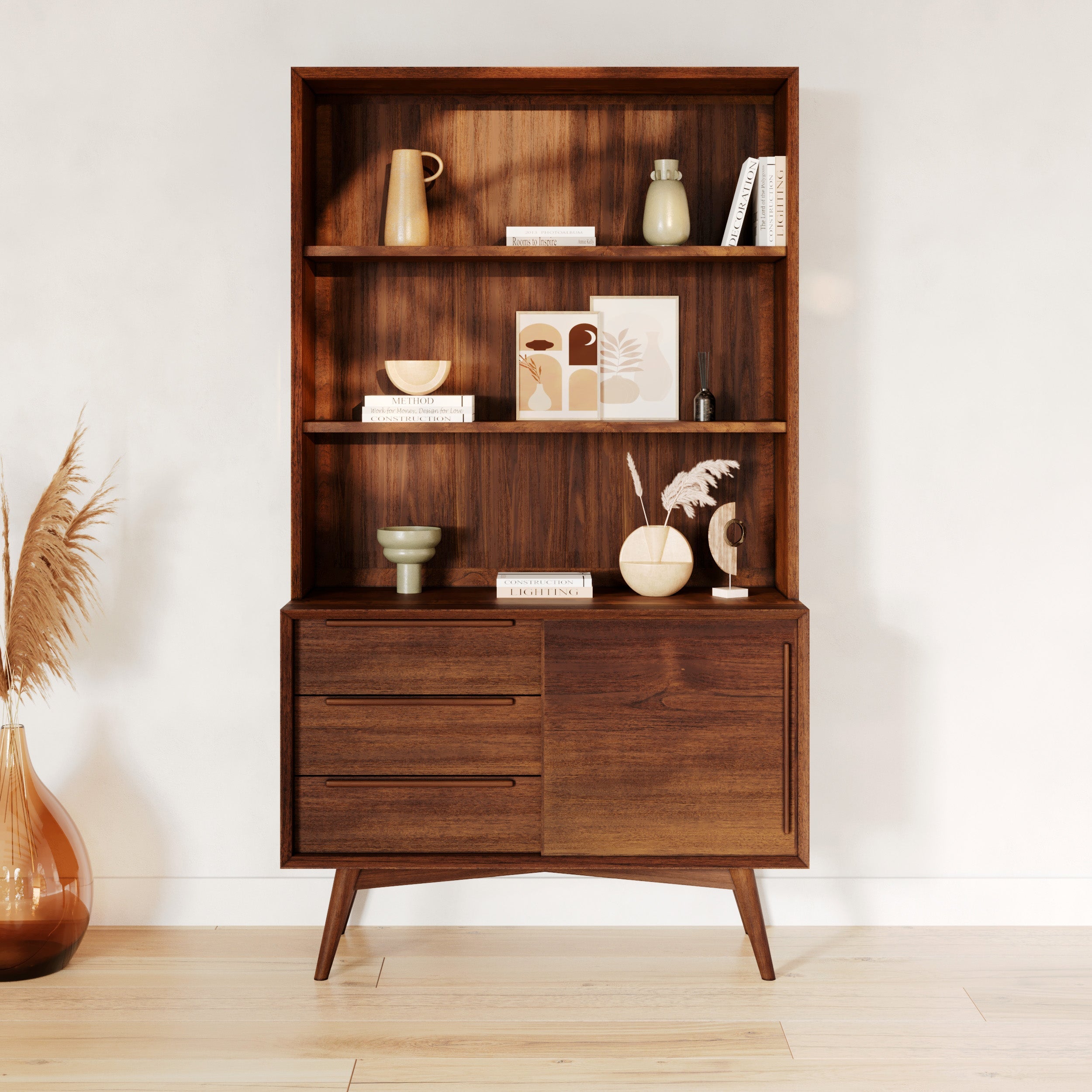 Waya - Etagère En Bois De Teck, 3 Niveaux, 3 Tiroirs Et 1 Porte