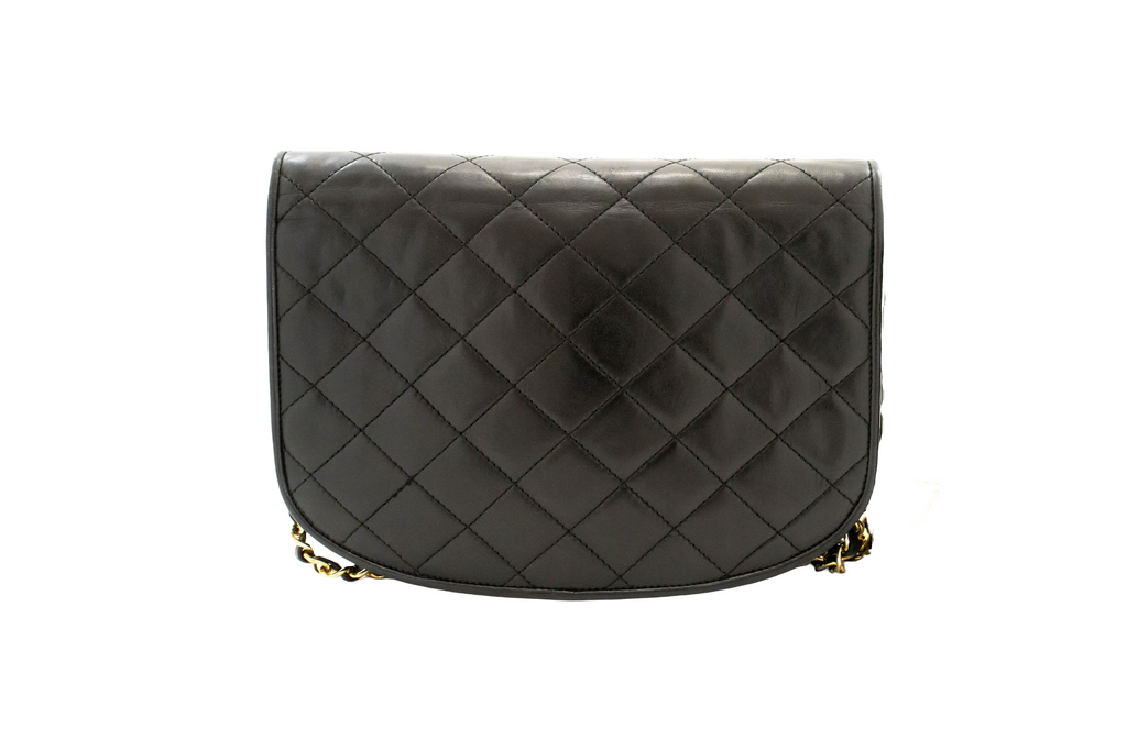 Chanel - Axelremsväska Vintage Round Flap Small Läder - Svart
