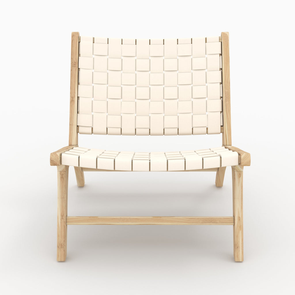 Kuna - Fauteuil En Teck Et Cuir Tressé Blanc