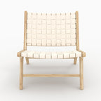 Kuna - Fauteuil En Teck Et Cuir Tressé Blanc