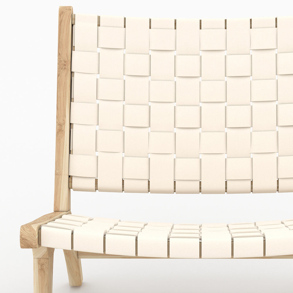 Kuna - Fauteuil En Teck Et Cuir Tressé Blanc