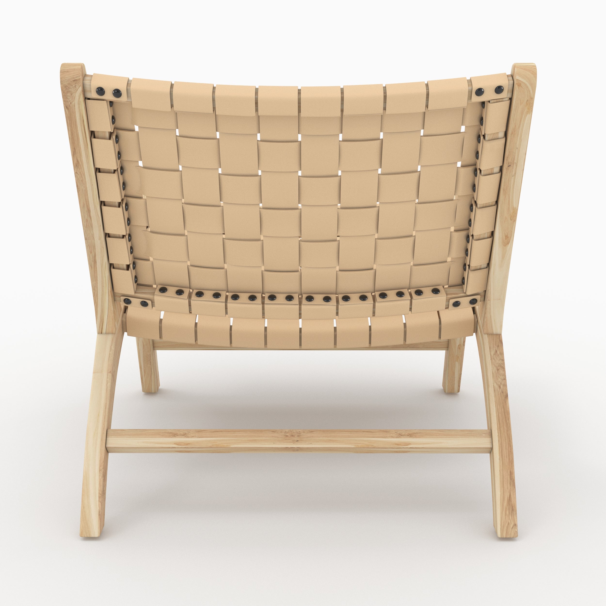 Kuna - Sillón de piel tejida en teca y beige