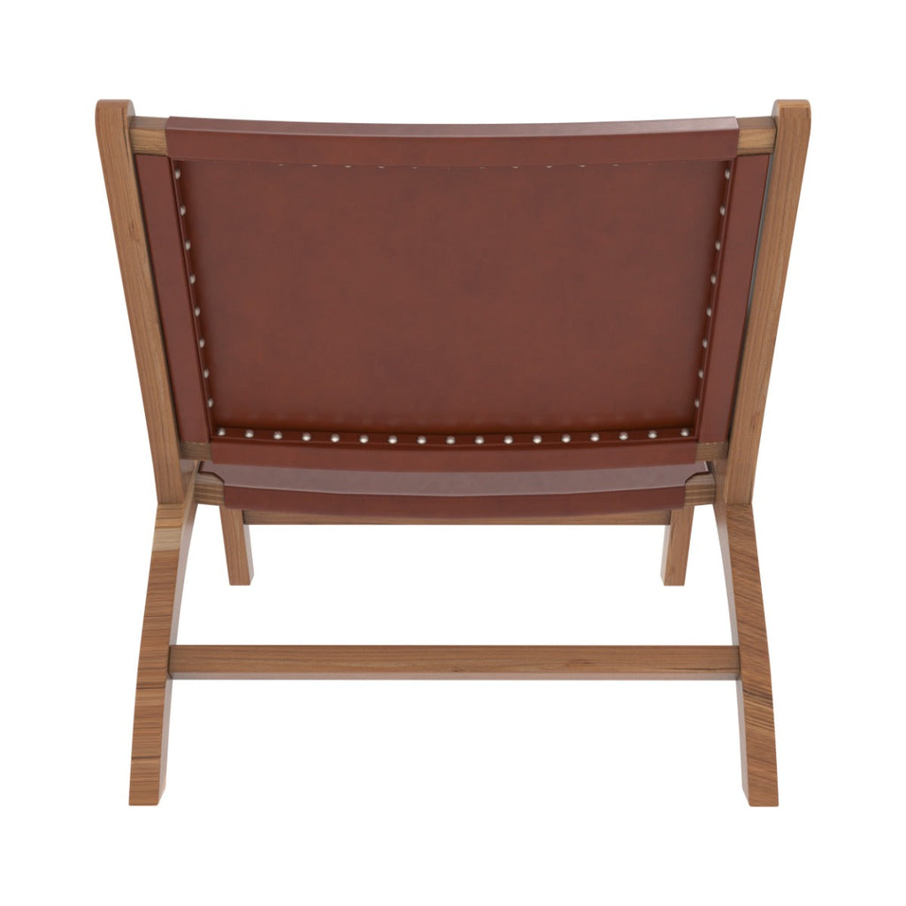 Kuna - Fauteuil En Teck Et Cuir Lisse Marron