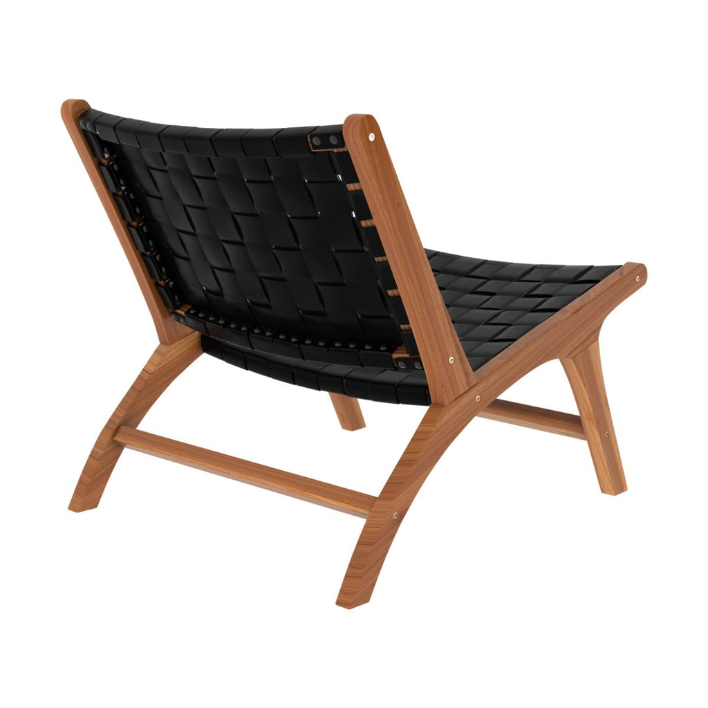 Kuna - Fauteuil En Teck Et Cuir Tréssé Noir