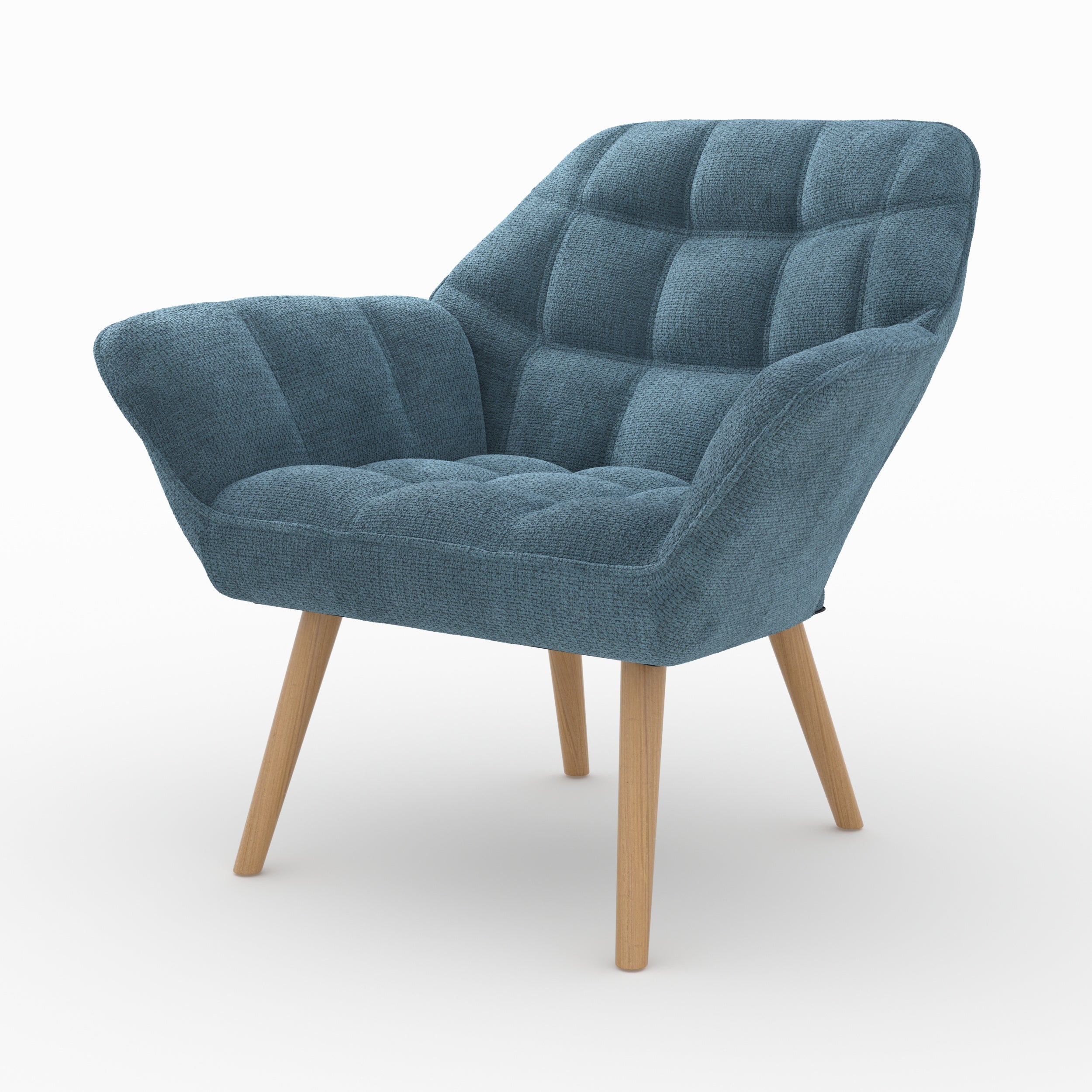Simba - Fauteuil En Tissu Bleu Et Pieds En Bois