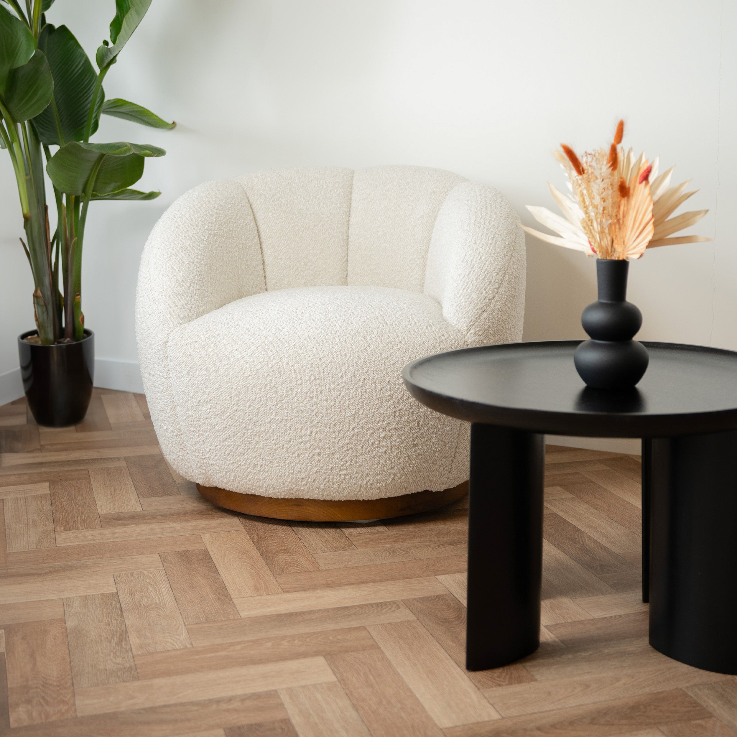 Ysé - Fauteuil Pivotant En Tissu Bouclé Blanc