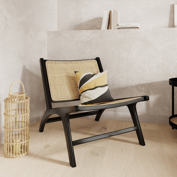 Kilka - Fauteuil En Teck Noir Et Tressage Cannage En Rotin