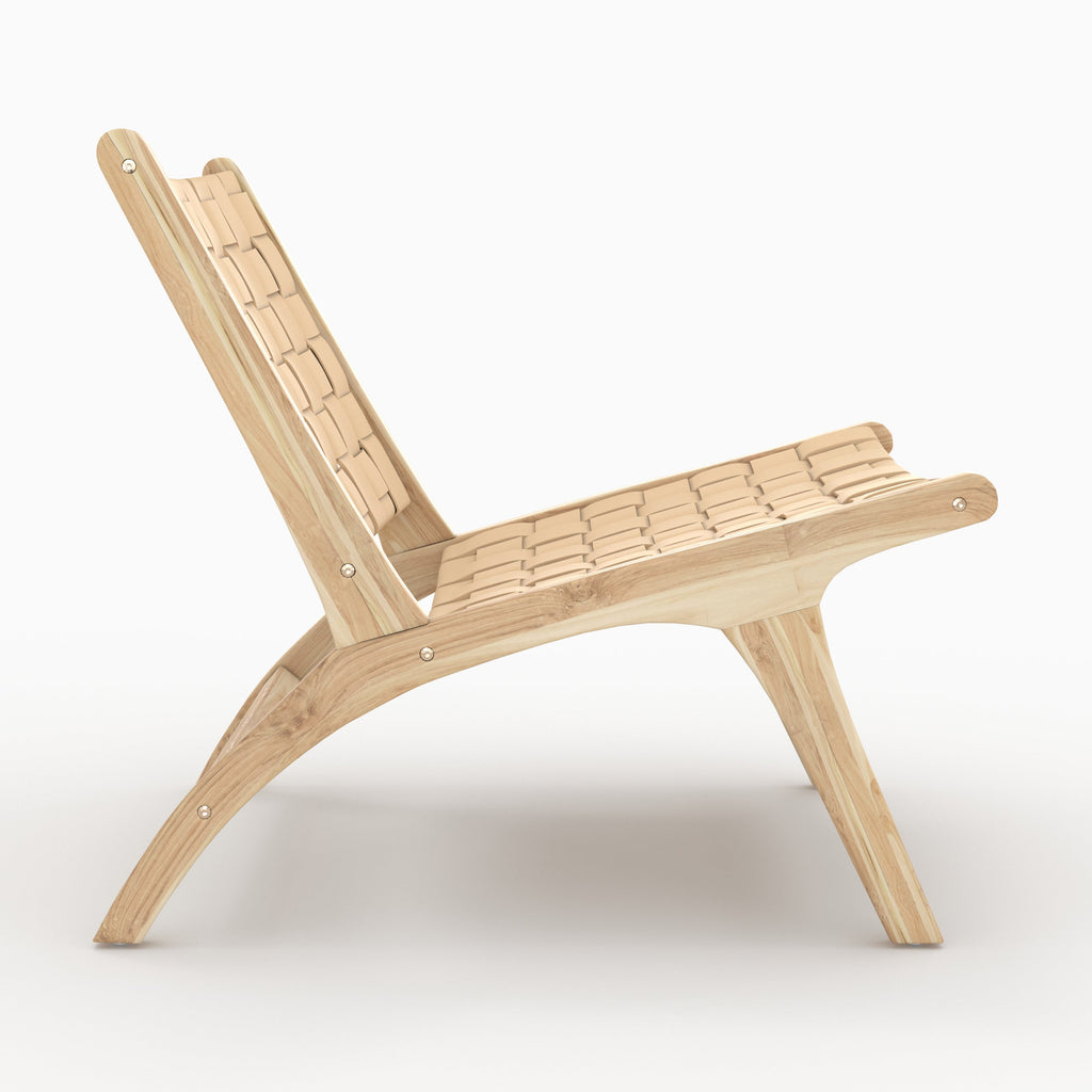 Kuna - Sillón de piel tejida en teca y beige