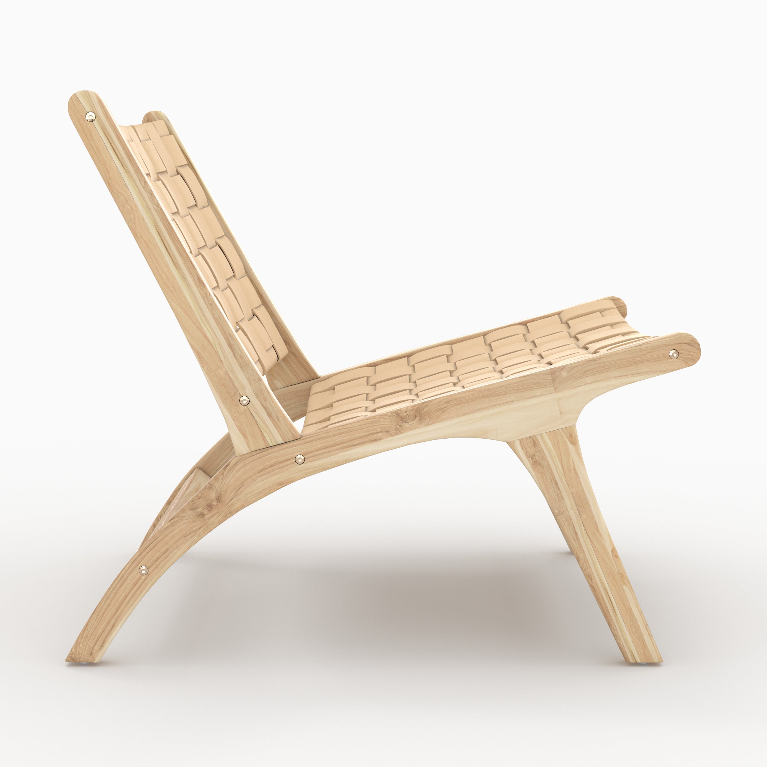Kuna - Sillón de piel tejida en teca y beige