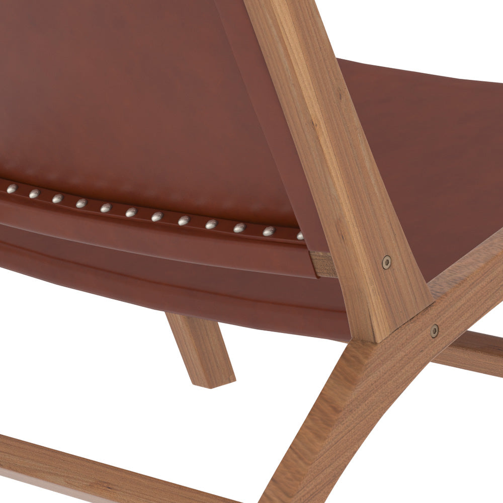 Kuna - Fauteuil En Teck Et Cuir Lisse Marron