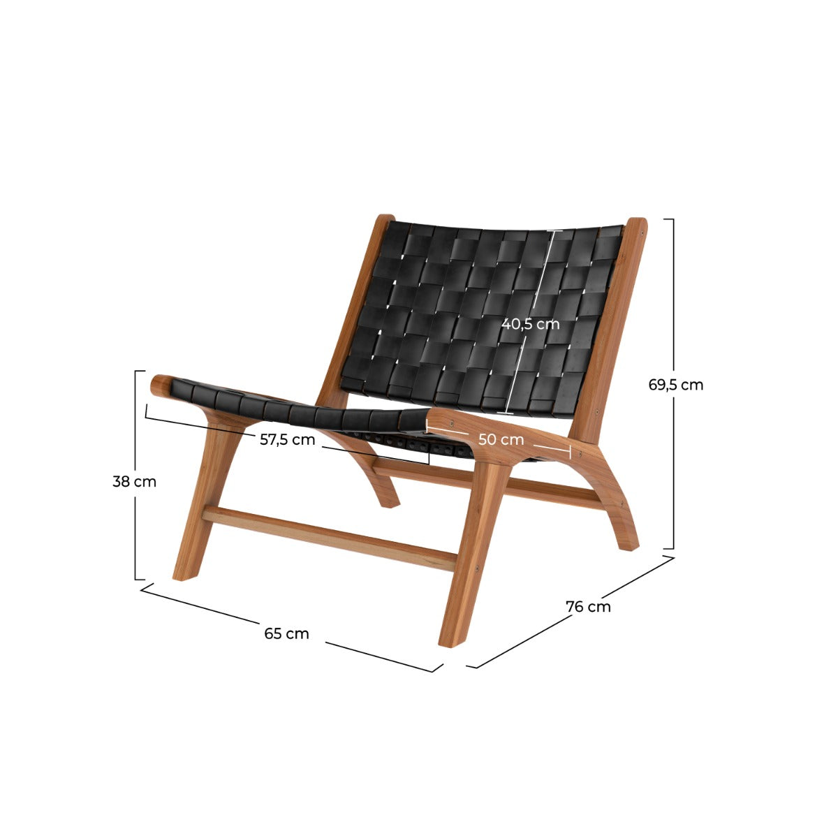 Kuna - Fauteuil En Teck Et Cuir Tréssé Noir
