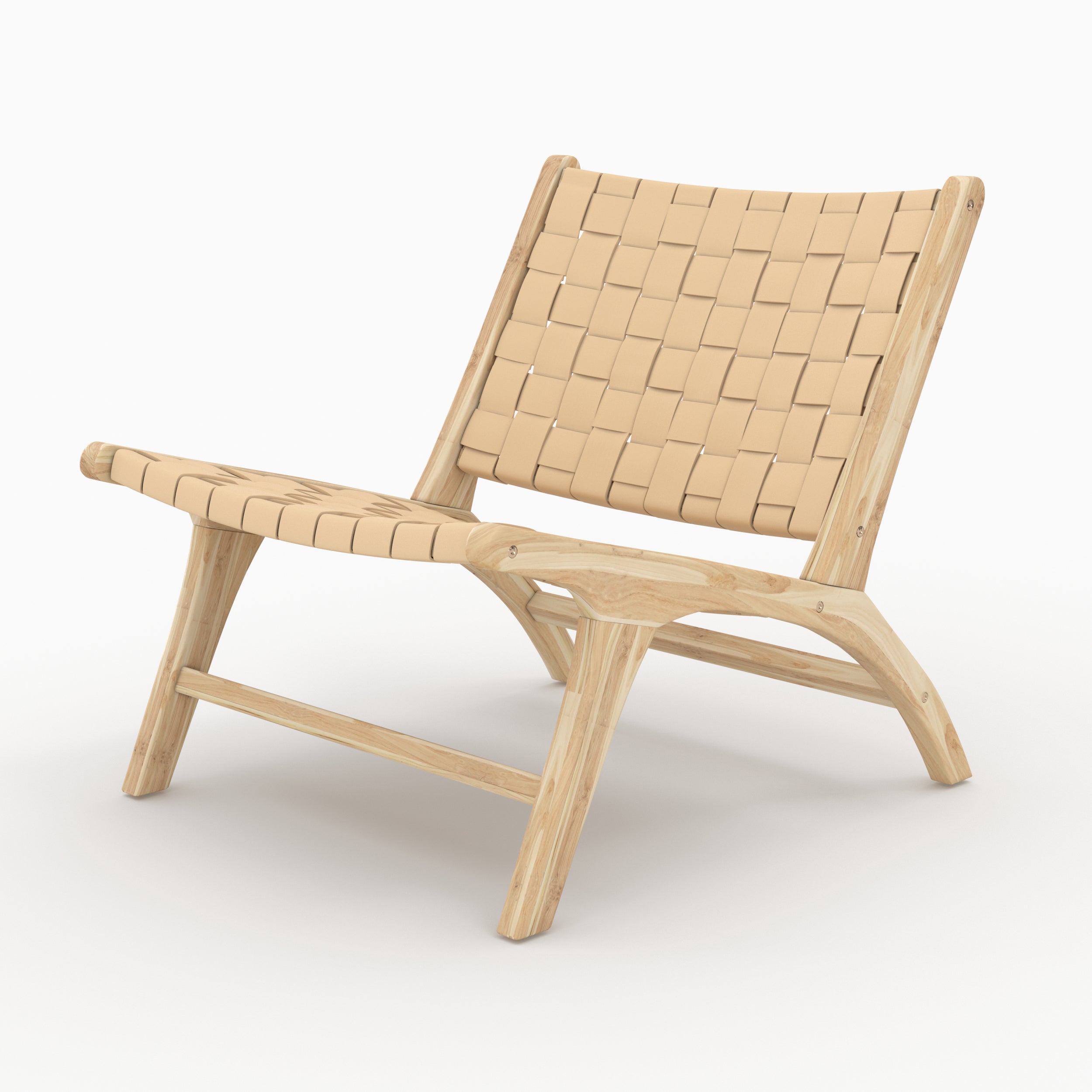Kuna - Sillón de piel tejida en teca y beige