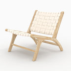 Kuna - Fauteuil En Teck Et Cuir Tressé Blanc