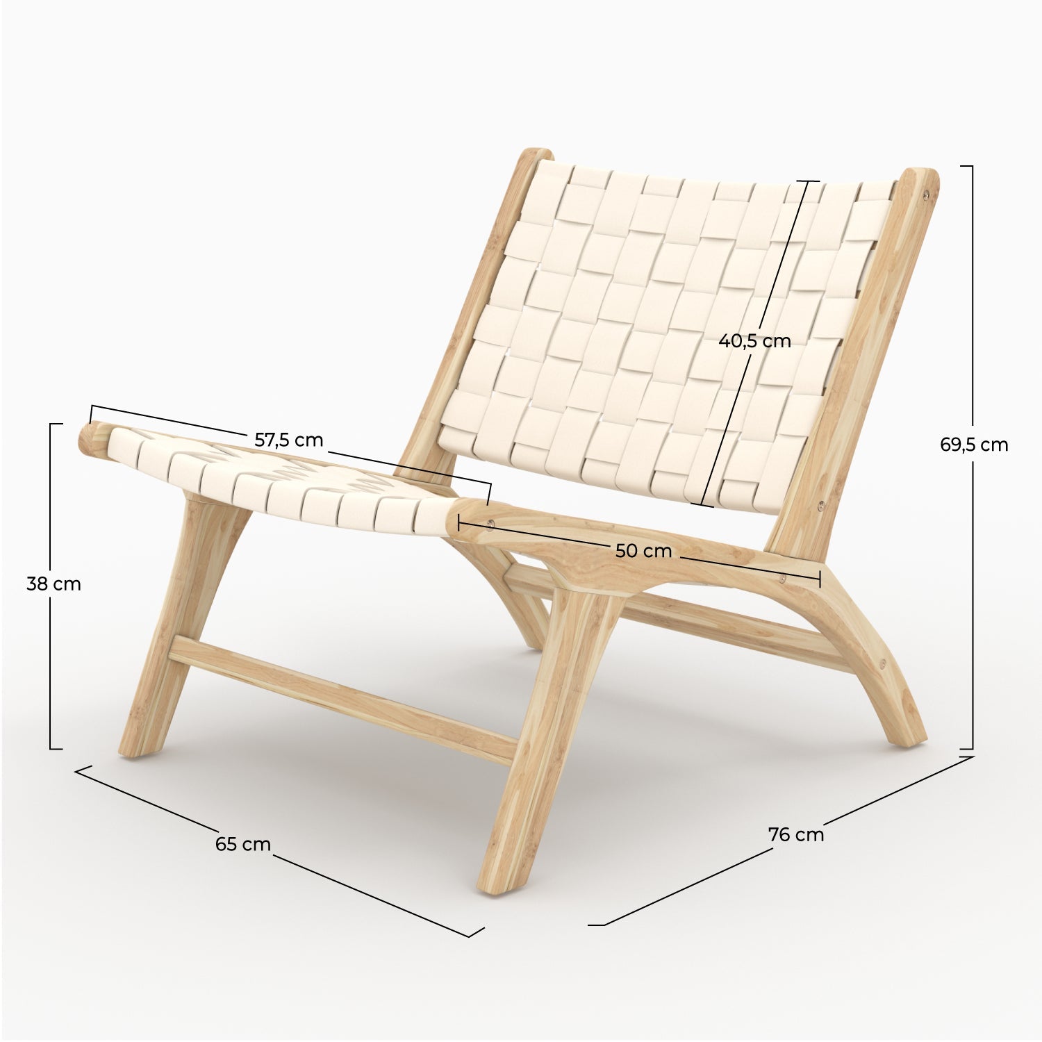 Kuna - Fauteuil En Teck Et Cuir Tressé Blanc