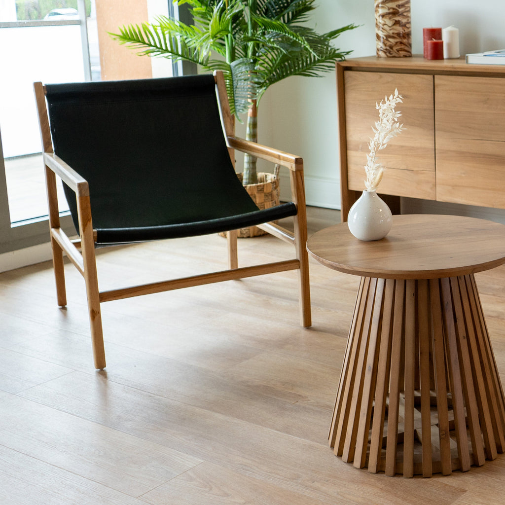 Apache - Sillón de Teca y Piel de Vaqueta Negra