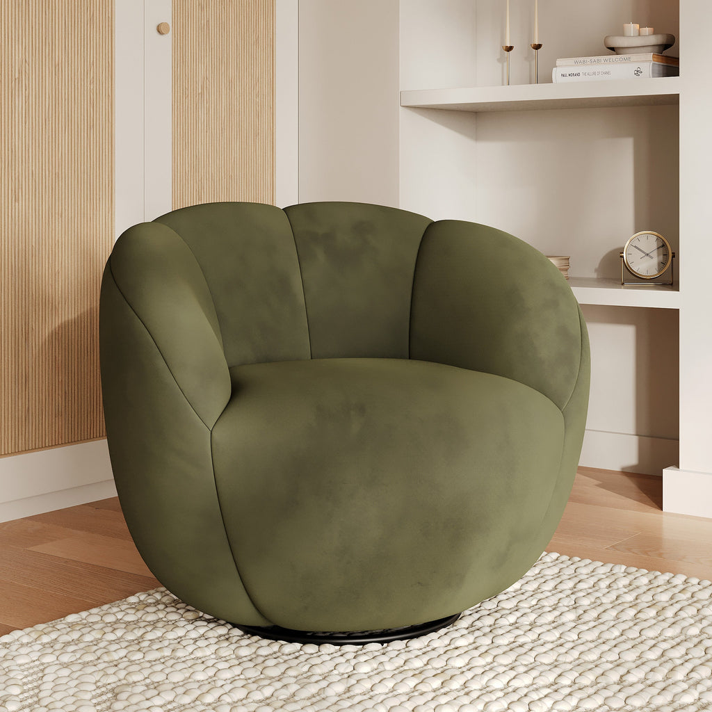 Ysé - Fauteuil Pivotant En Velours Vert Olive Foncé