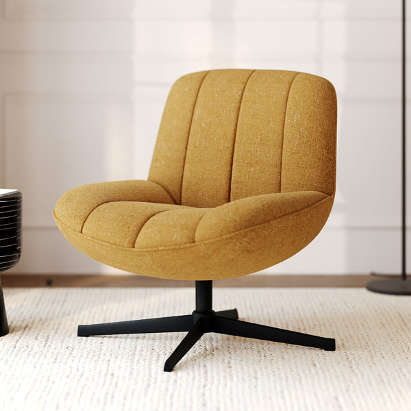 Elvis - Fauteuil Pivotant En Tissu Effet Velours Jaune Moutarde