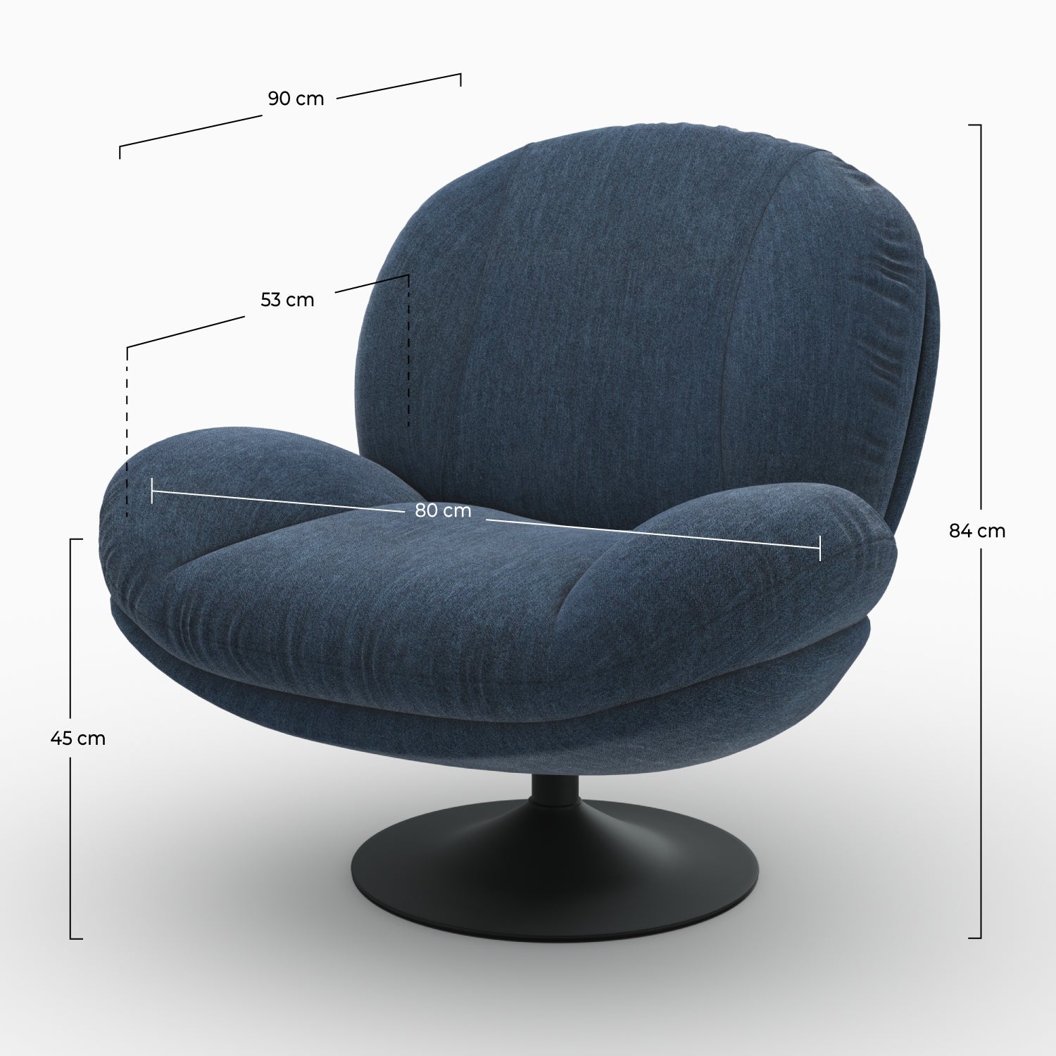Ricci - Fauteuil Pivotant En Tissu Effet Velours Bleu Nuit