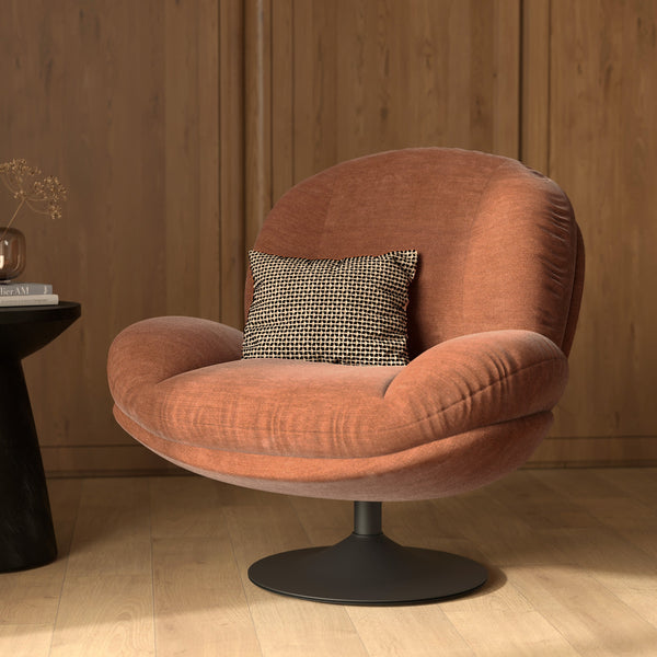 Ricci - Fauteuil Pivotant En Tissu Effet Velours Marron