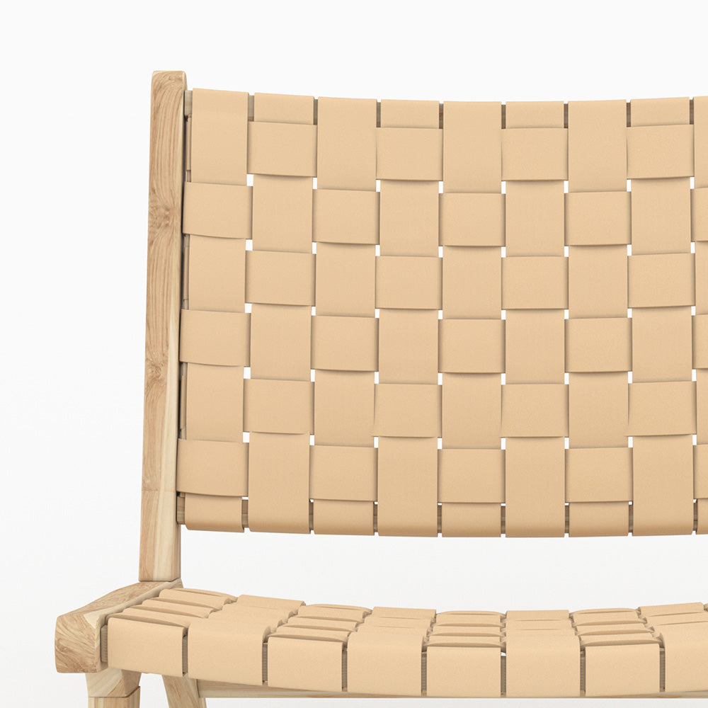 Kuna - Sillón de piel tejida en teca y beige