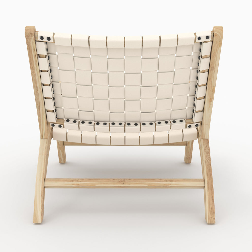 Kuna - Fauteuil En Teck Et Cuir Tressé Blanc