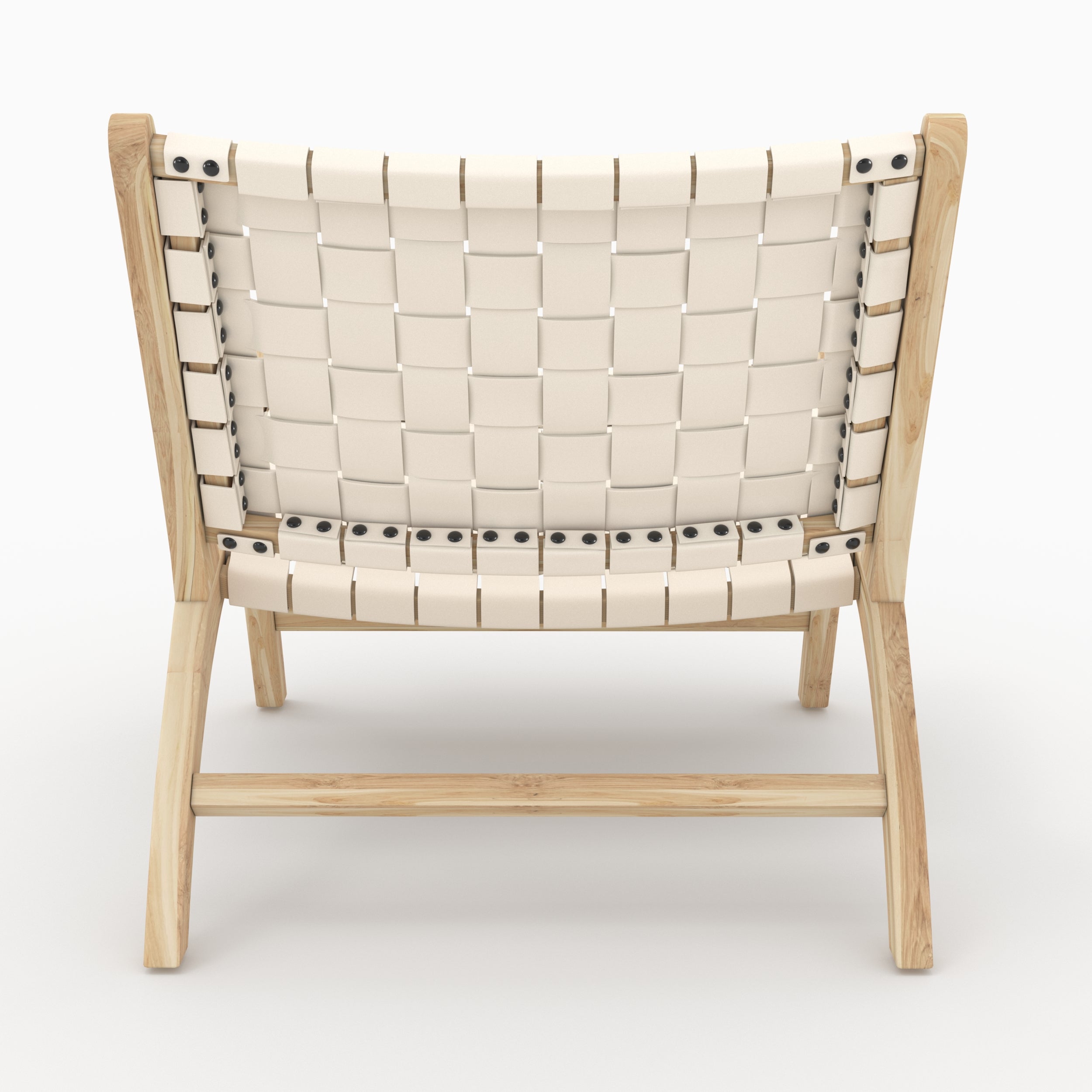 Kuna - Fauteuil En Teck Et Cuir Tressé Blanc