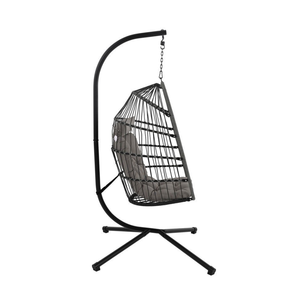 Sully - Sillón huevo colgante de jardín - Cuerda y metal - Gris antracita